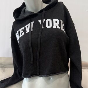 Black "New York" Cropped Hoodie - Women's Top